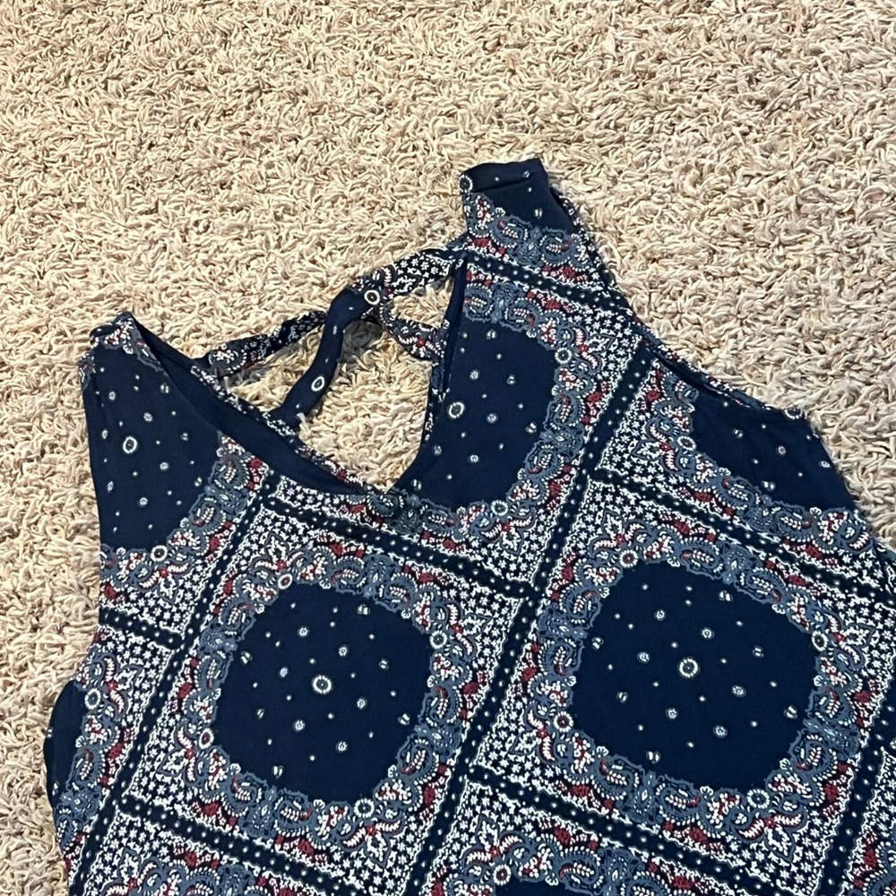 Style & Co Navy Blue Bandana Tile Print Sleeveless Swing‎ Dress PXL Petite XL